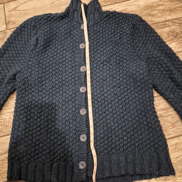 Artisan Knit Blue Popcorn Cardigan Sweater Chunky Mock Neck Whimsigoth Medium - Picture 5 of 6